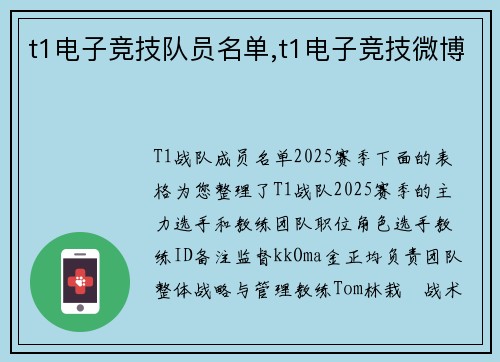 t1电子竞技队员名单,t1电子竞技微博